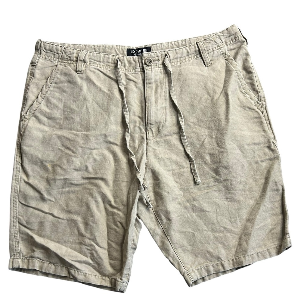 Express Men’s Classic Fit Linen‎ Blend Casual Shorts Size 34 Khaki Beige